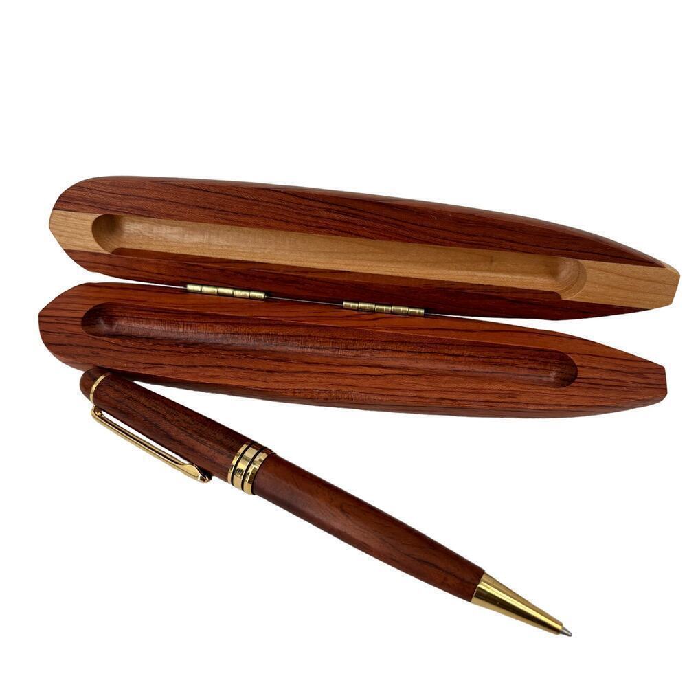 Ballpoint Writing Pen In Two‎ Tone Wooden Hawaii Surfboard Shape Hinged Case